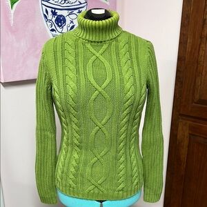 Tribal Lime Green Cable Knit Turtleneck Sweater